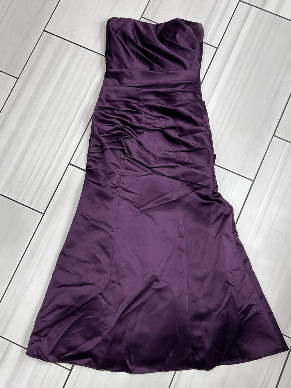 Davids Bridal Style F15142 Long Strapless Purple Satin Dress Size 8